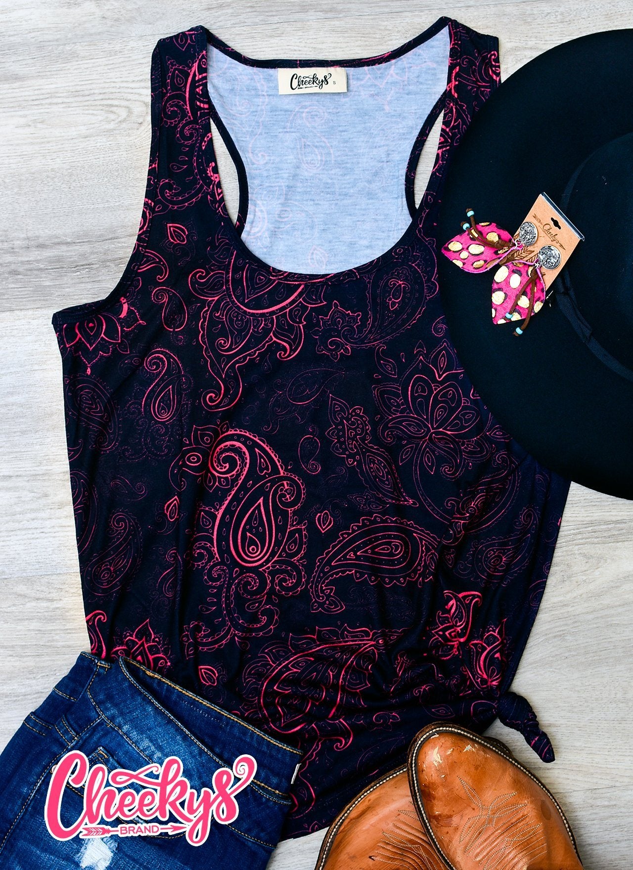 The Madelyn Paisley Tank In Black And Pink Cheekys Apparel 23 