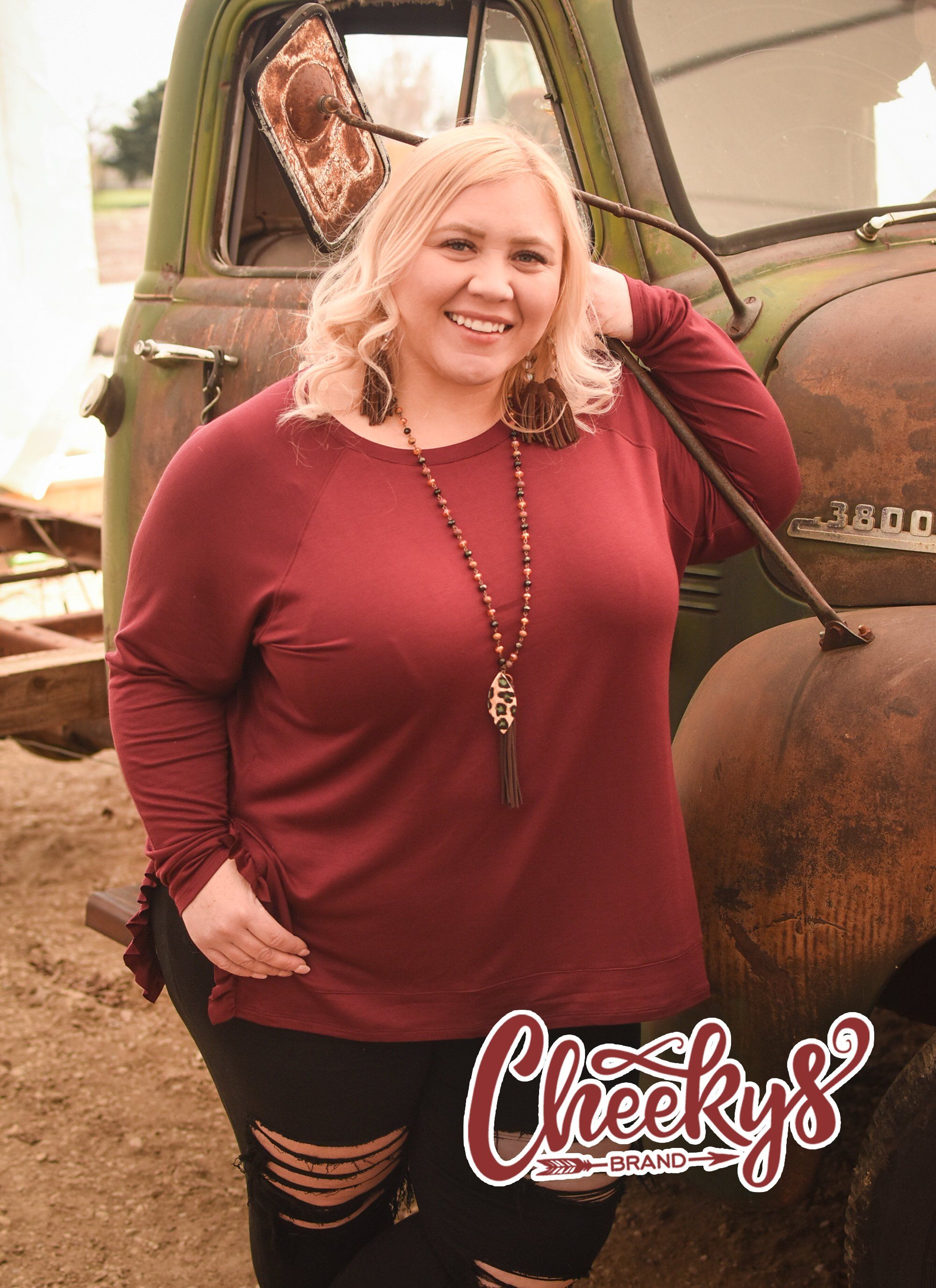 Ruffle My Feathers Long Sleeve Tee in Mulberry Cheekys Apparel 23 