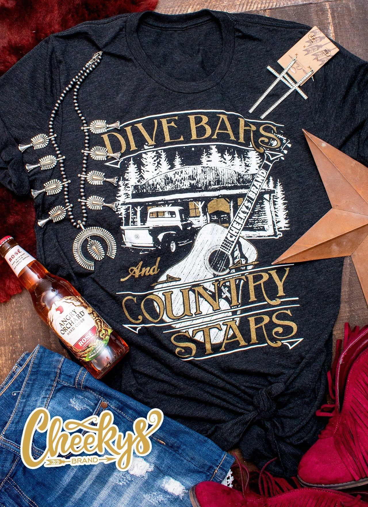 Dive Bars and Country Stars on Vintage Black Unisex Cheekys Apparel 38 