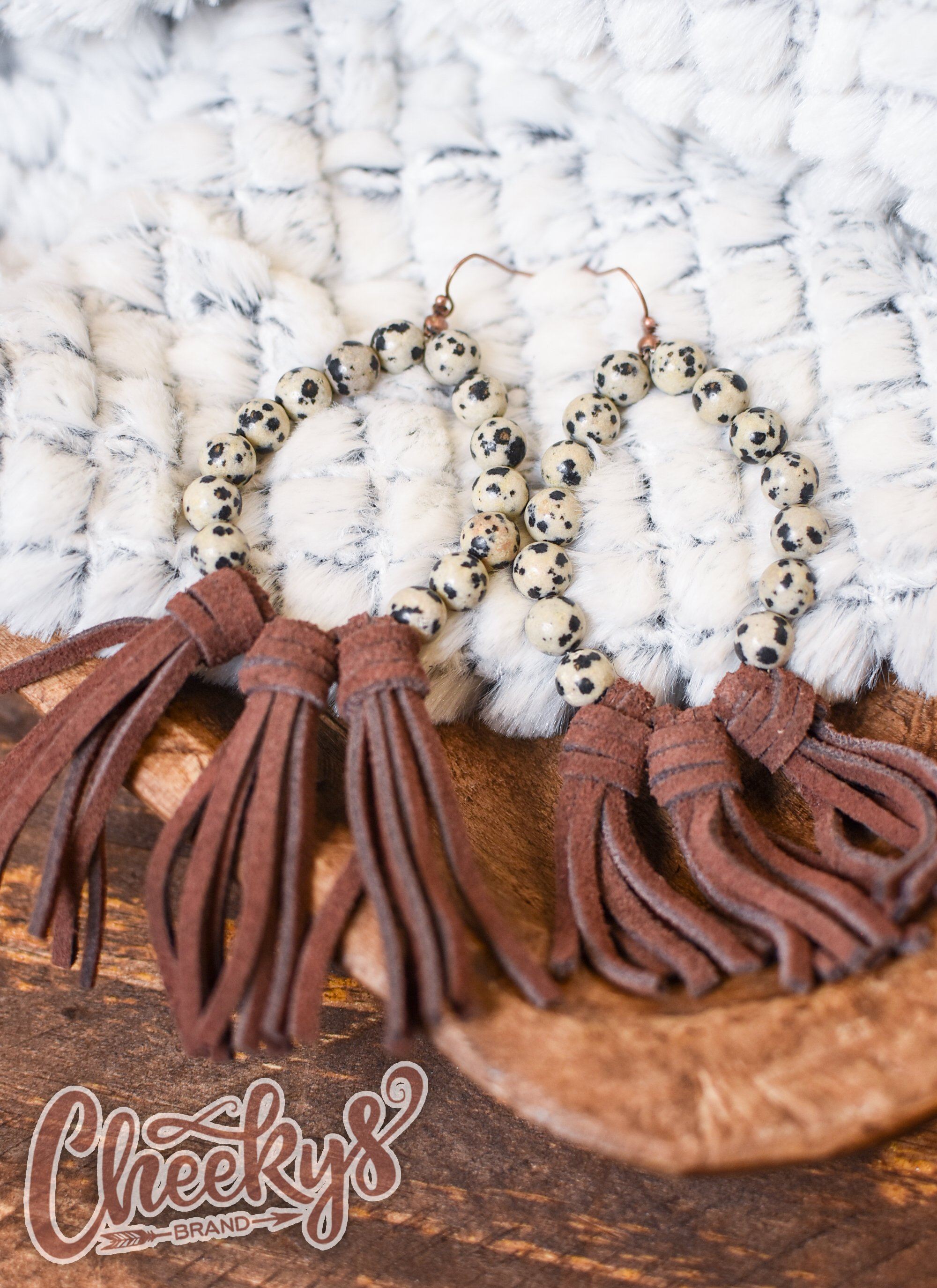 Willa Leather Tassel Earrings with Cow Print Beads and Brown Tassels Jewelry 18 