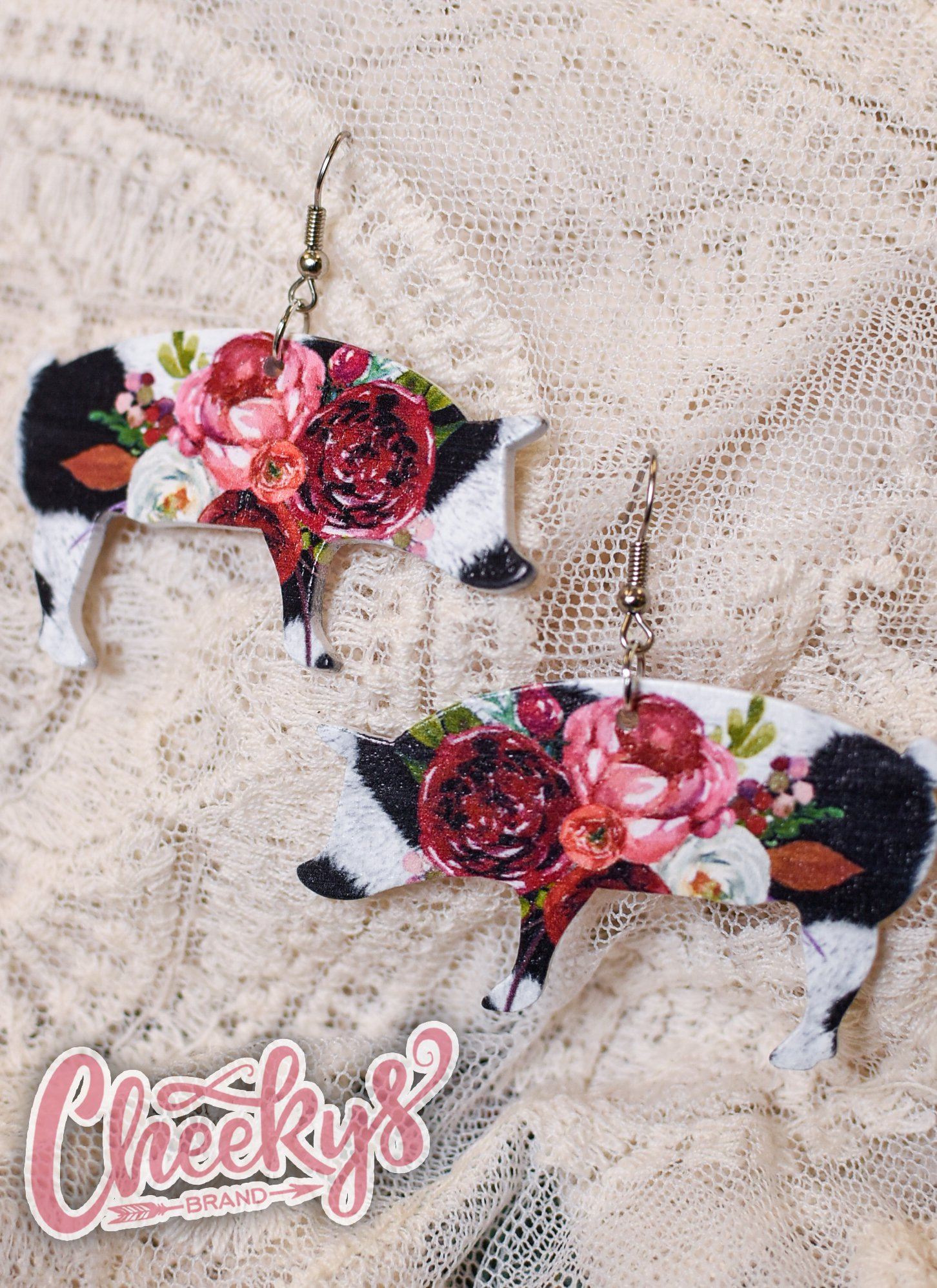 The Bessy Floral Cow Print Pig Earrings Jewelry 18 