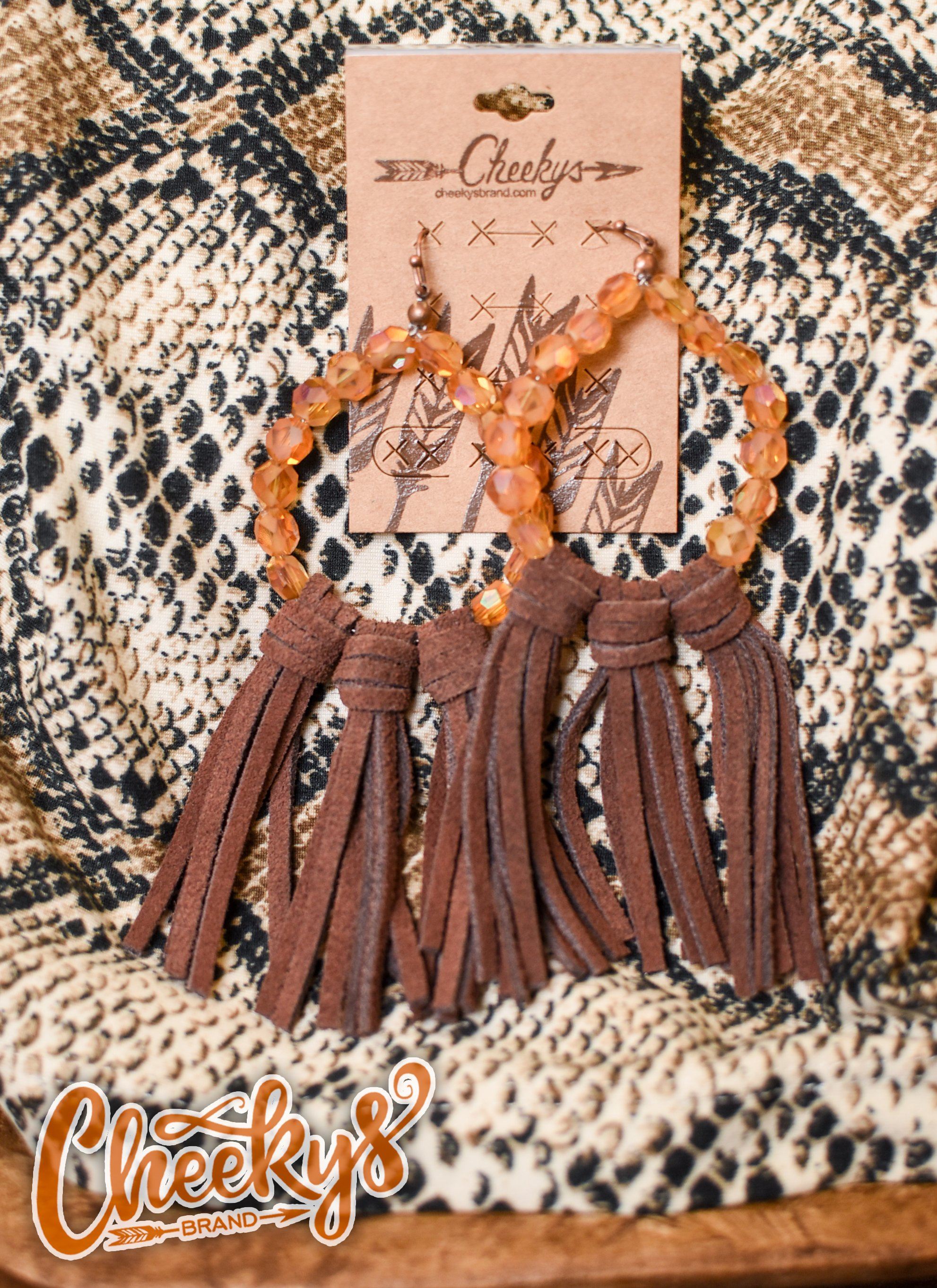 Willa Leather Tassel Earrings with Amber Beads and Brown Tassels Jewelry 18 