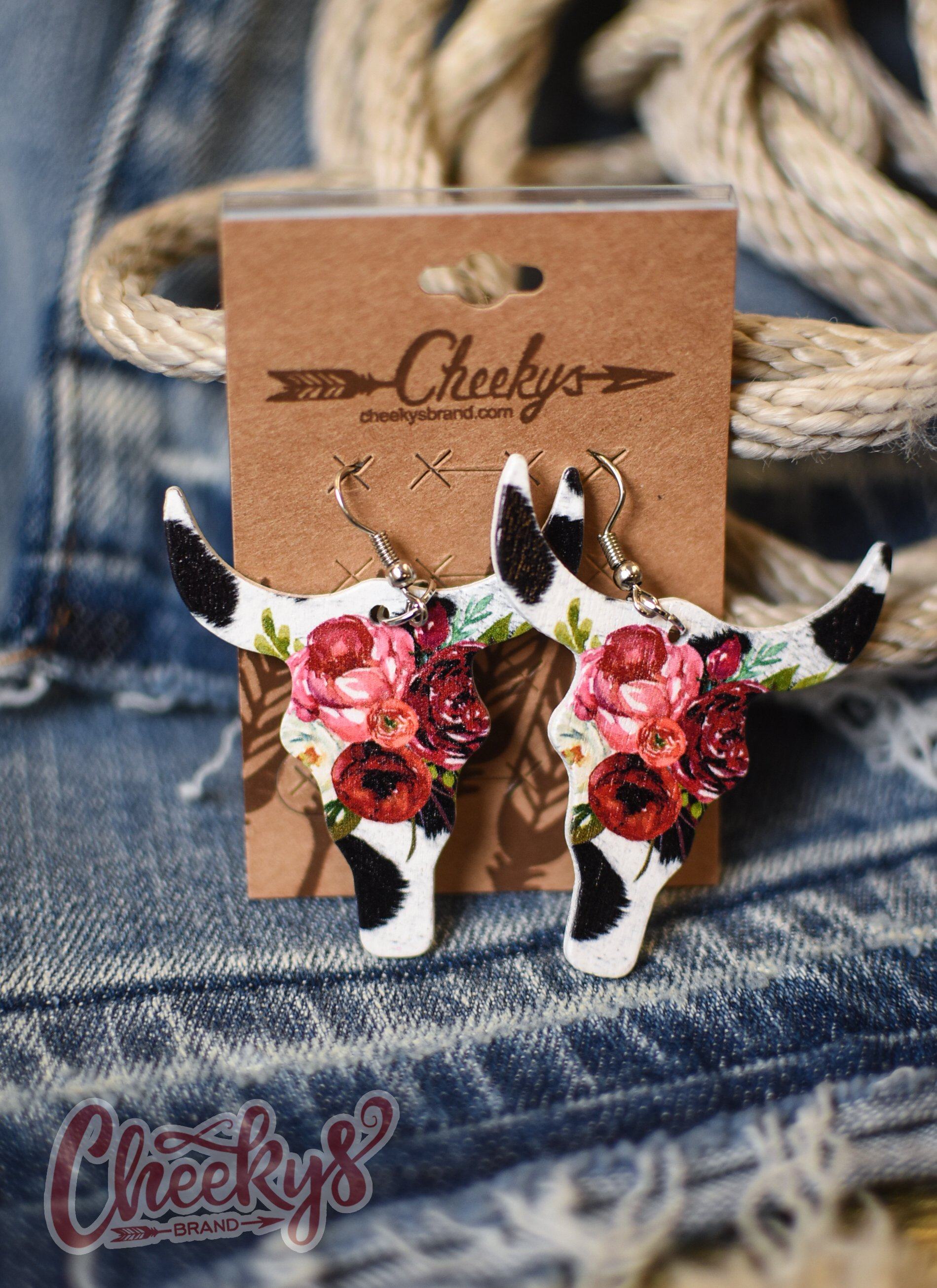 The Bessy Floral Cow Print Bull Skull Earrings Accessories 18 