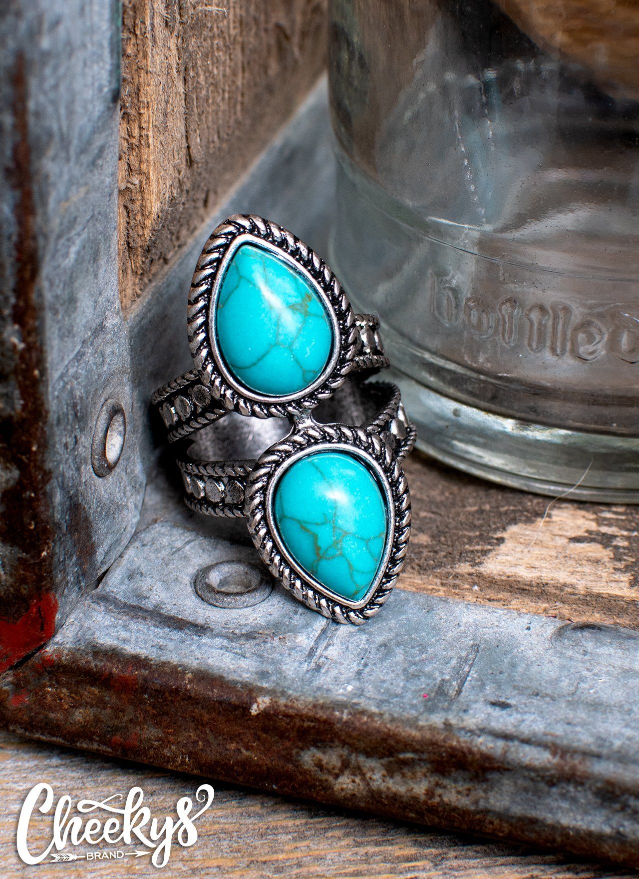 Callie Mirrored Teardrop Stone Ring in Turquoise Jewelry 18 