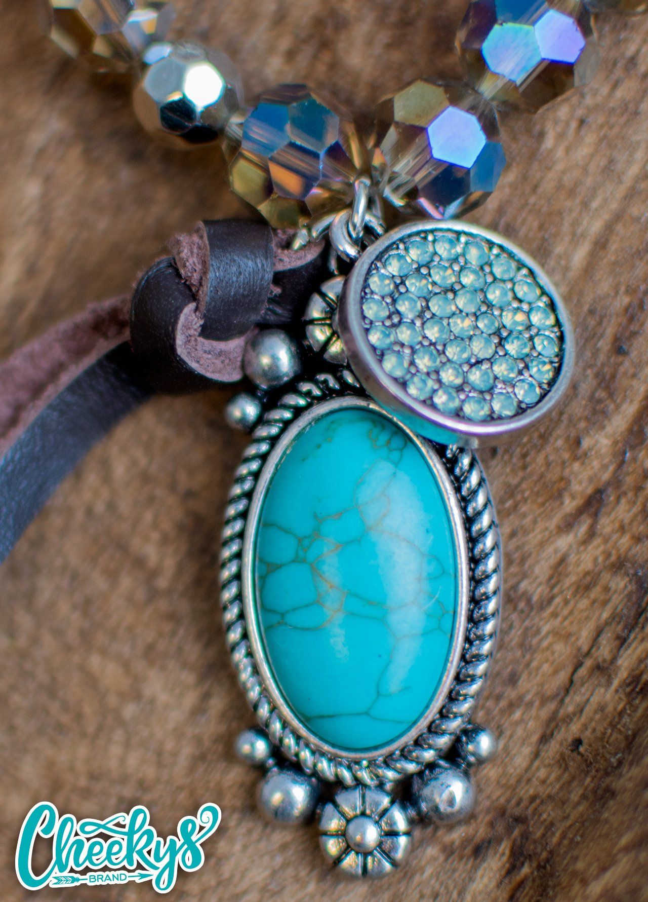 Iridescent Smokey Quartz and Turquoise Stone Concho Bracelet Jewelry 18 