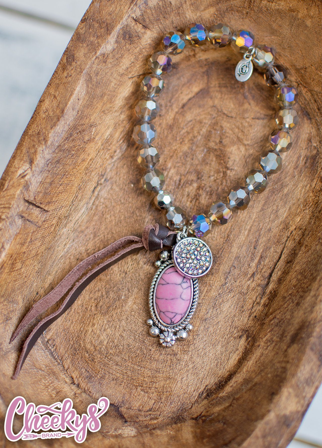 Iridescent Smokey Quartz and Pink Concho Bracelet Jewelry 18 