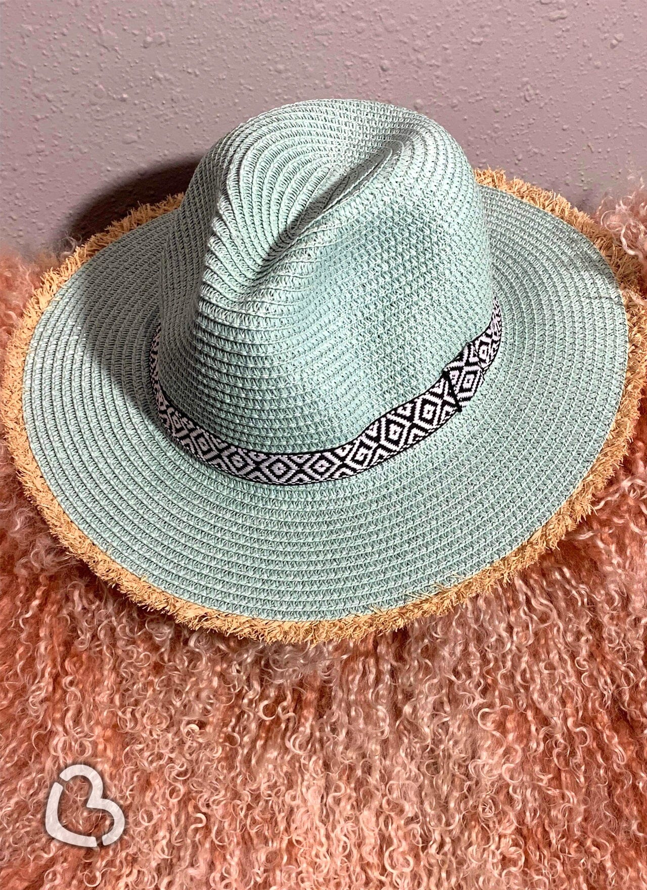 Turquoise Aztec Frayed Straw Hat Hat Cheekys Brand 