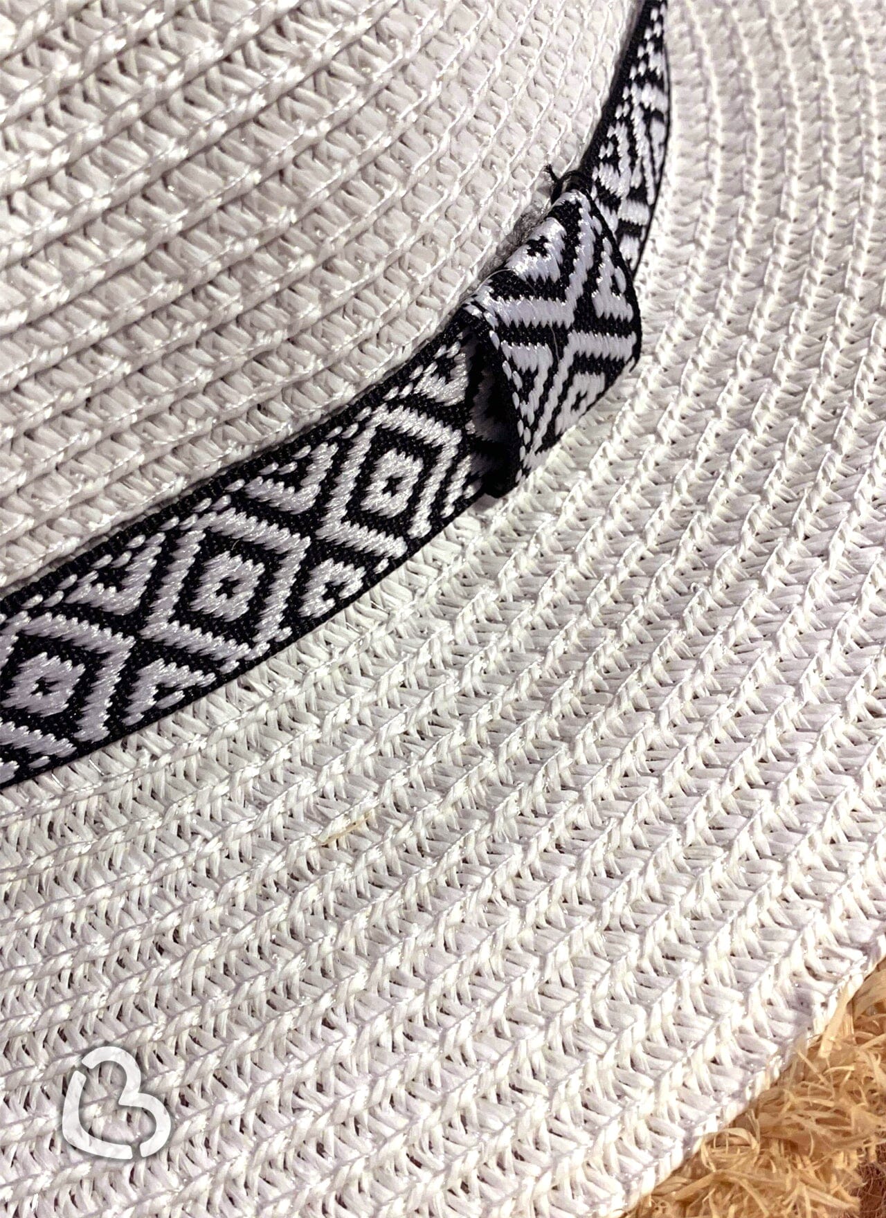 White Aztec Frayed Straw Hat Hat Cheekys Brand 