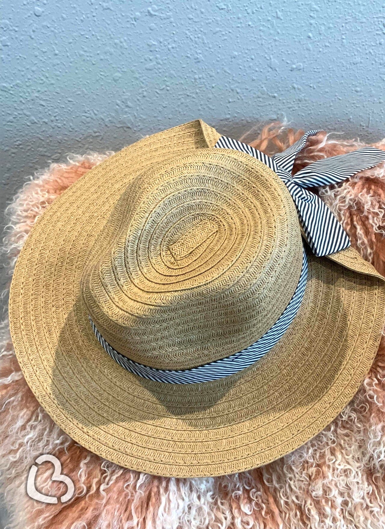 Striped Bow Brown with Black Straw Hat Hat Cheekys Brand 
