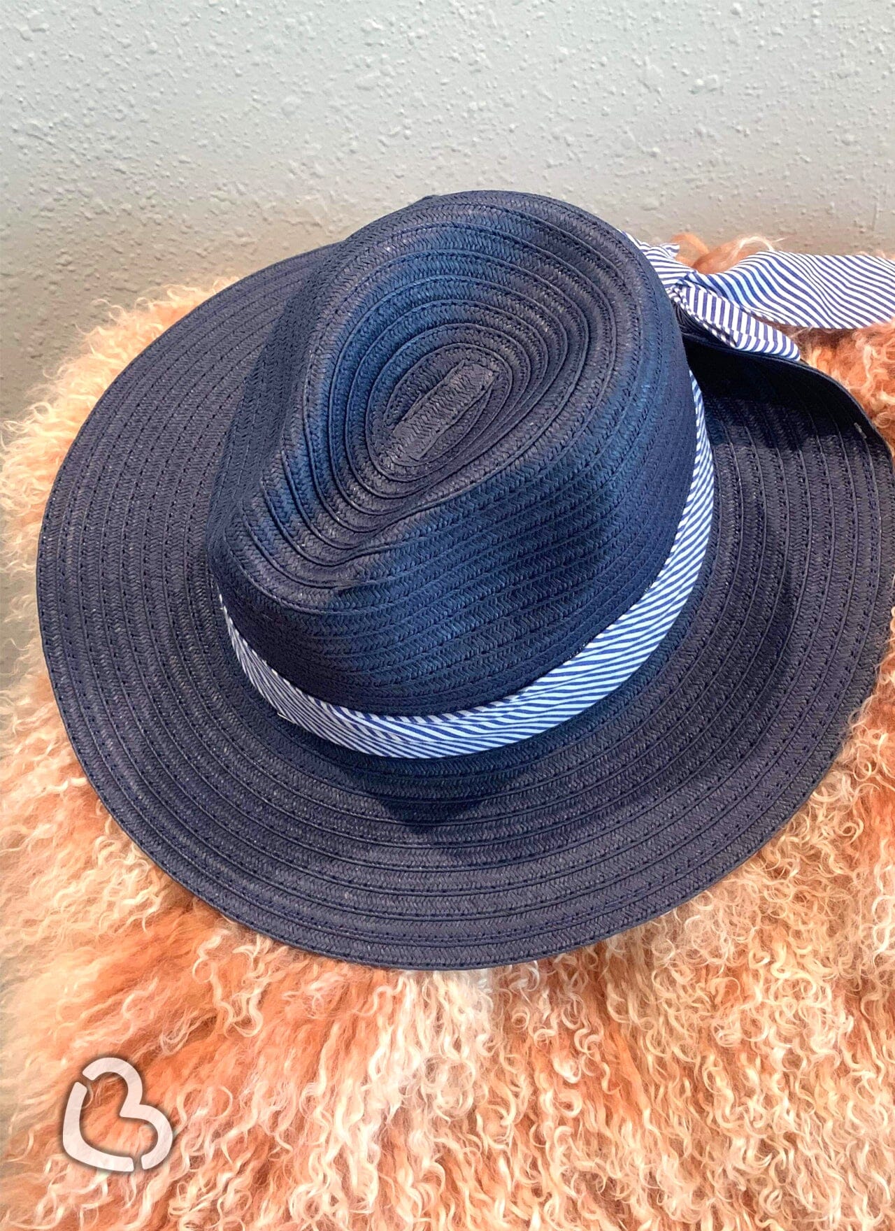 Striped Bow Navy with Navy Straw Hat Hat Cheekys Brand 