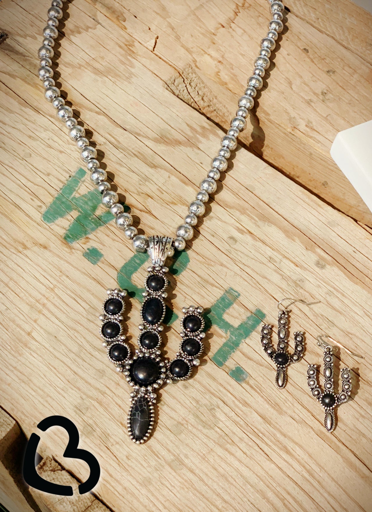 The Celina Cactus Necklace in Black Jewelry 19 