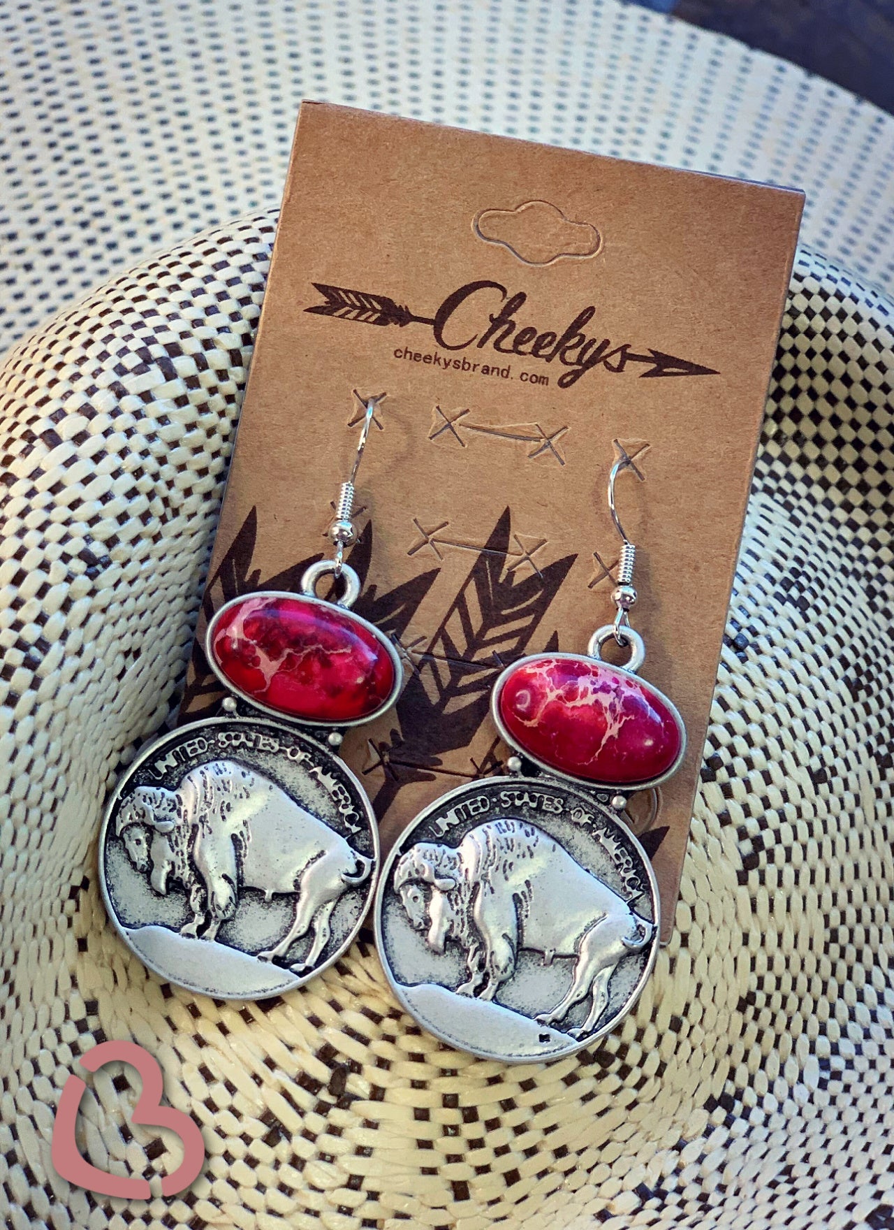 The Shawney Buffalo Nickle Earrings in Deep Rose Jewelry 18 