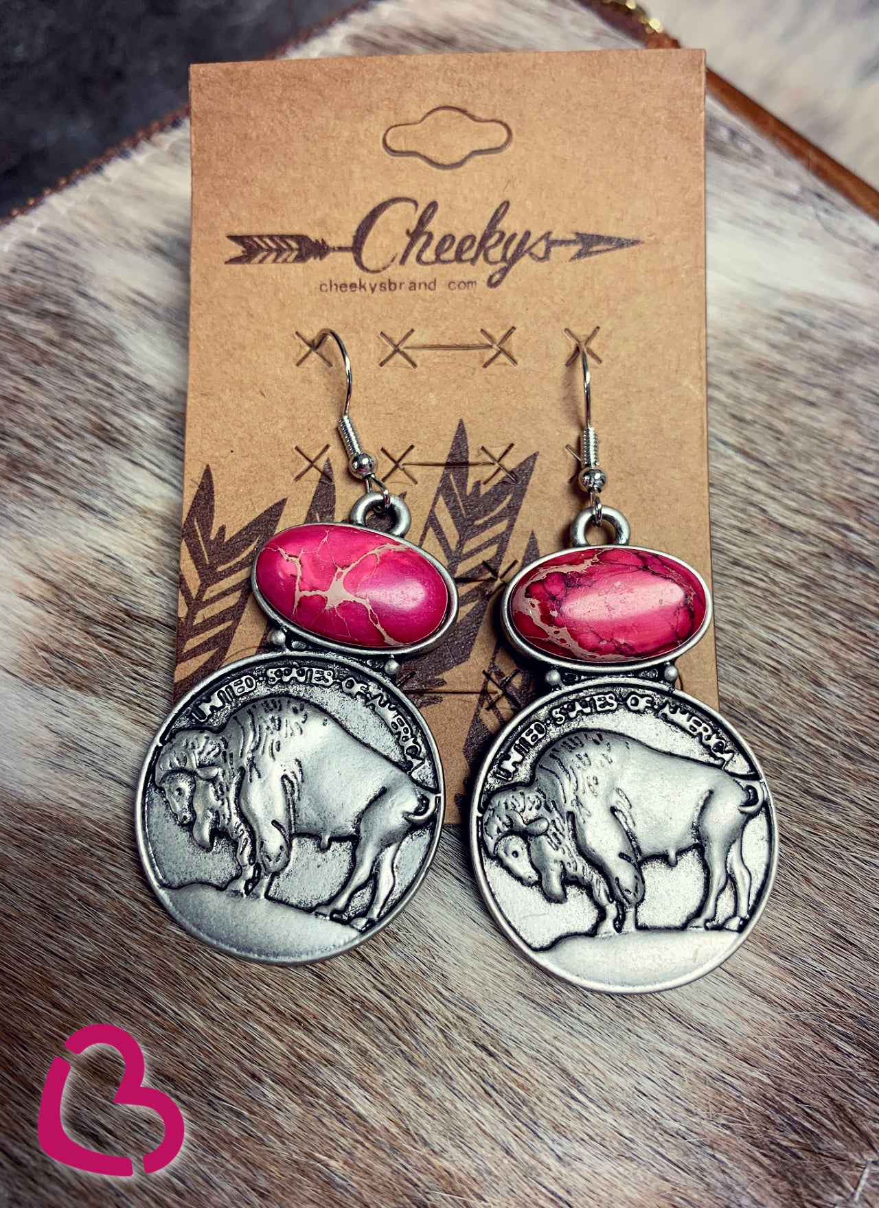 The Shawney Buffalo Nickle Earrings in Hot Pink Jewelry 18 