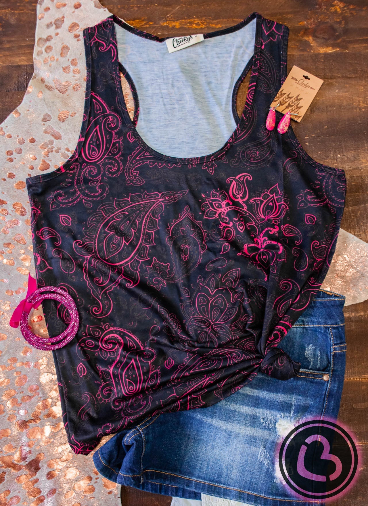 The Madelyn Paisley Tank In Black And Pink Cheekys Apparel 23 