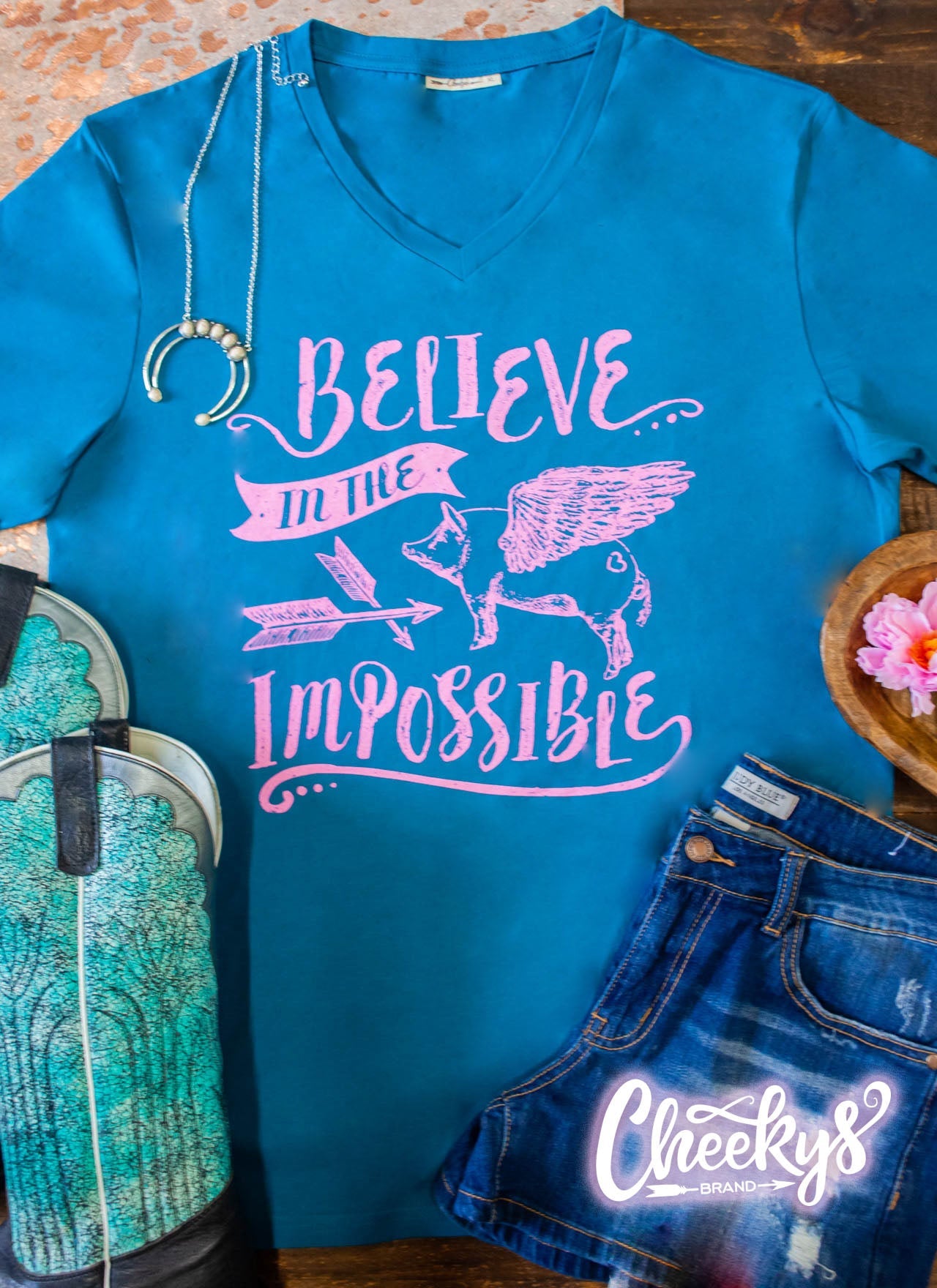 Believe In The Impossible Unisex Tee on Gypsy Teal Shirts & Tops Cheekys Brand 