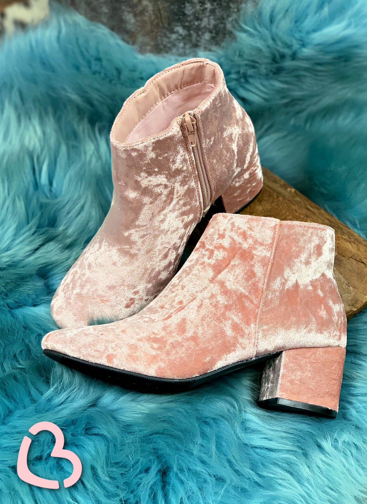 Blush Pink Crushed Velvet Bootie Footwear 0 