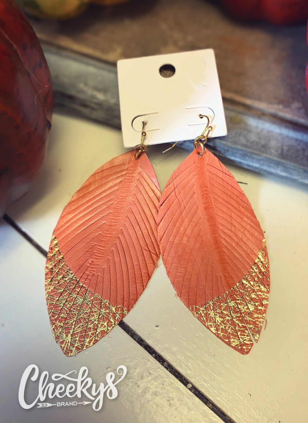 Gold Digger Feather Earrings in Coral Jewelry 03 