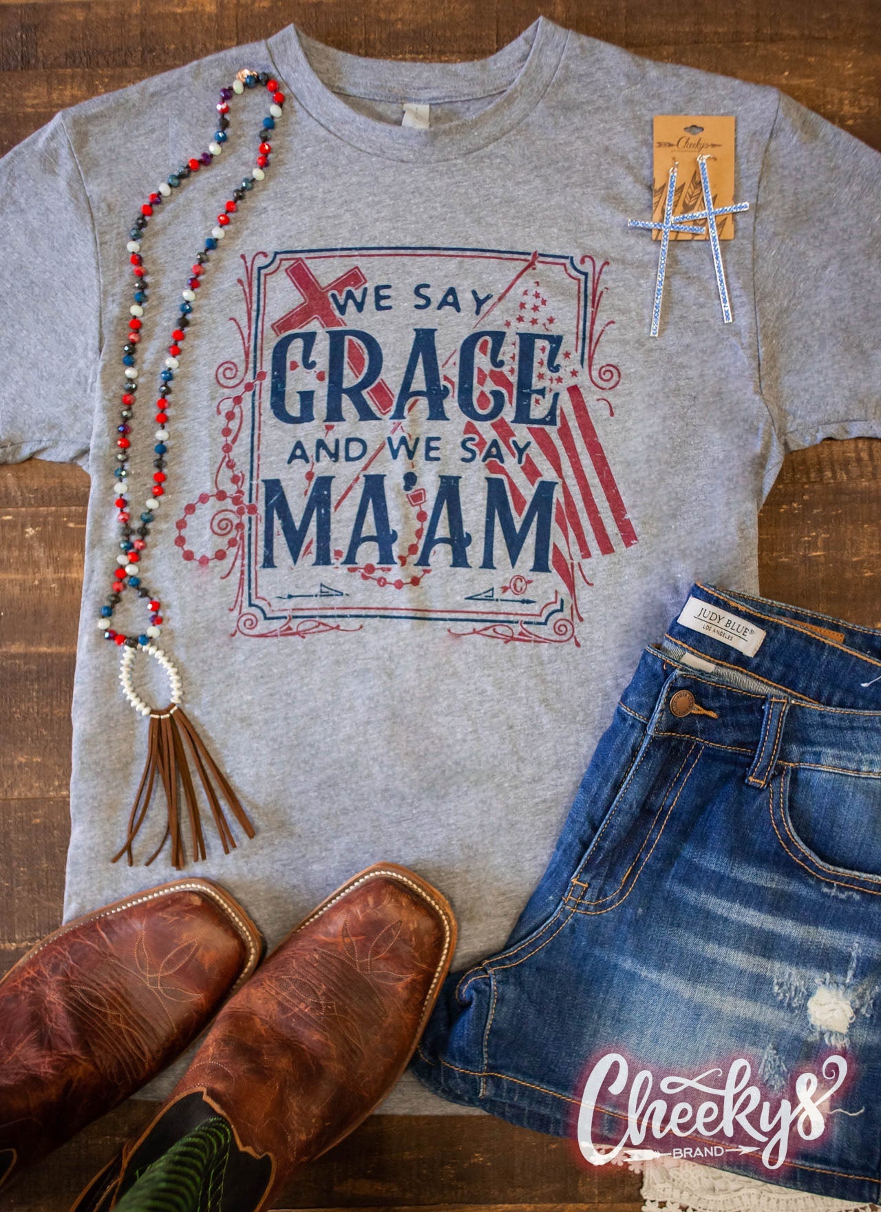 We Say Grace And We Say Ma'am Unisex Tee in Gravel Road Double Sided Print Cheekys Apparel 38 