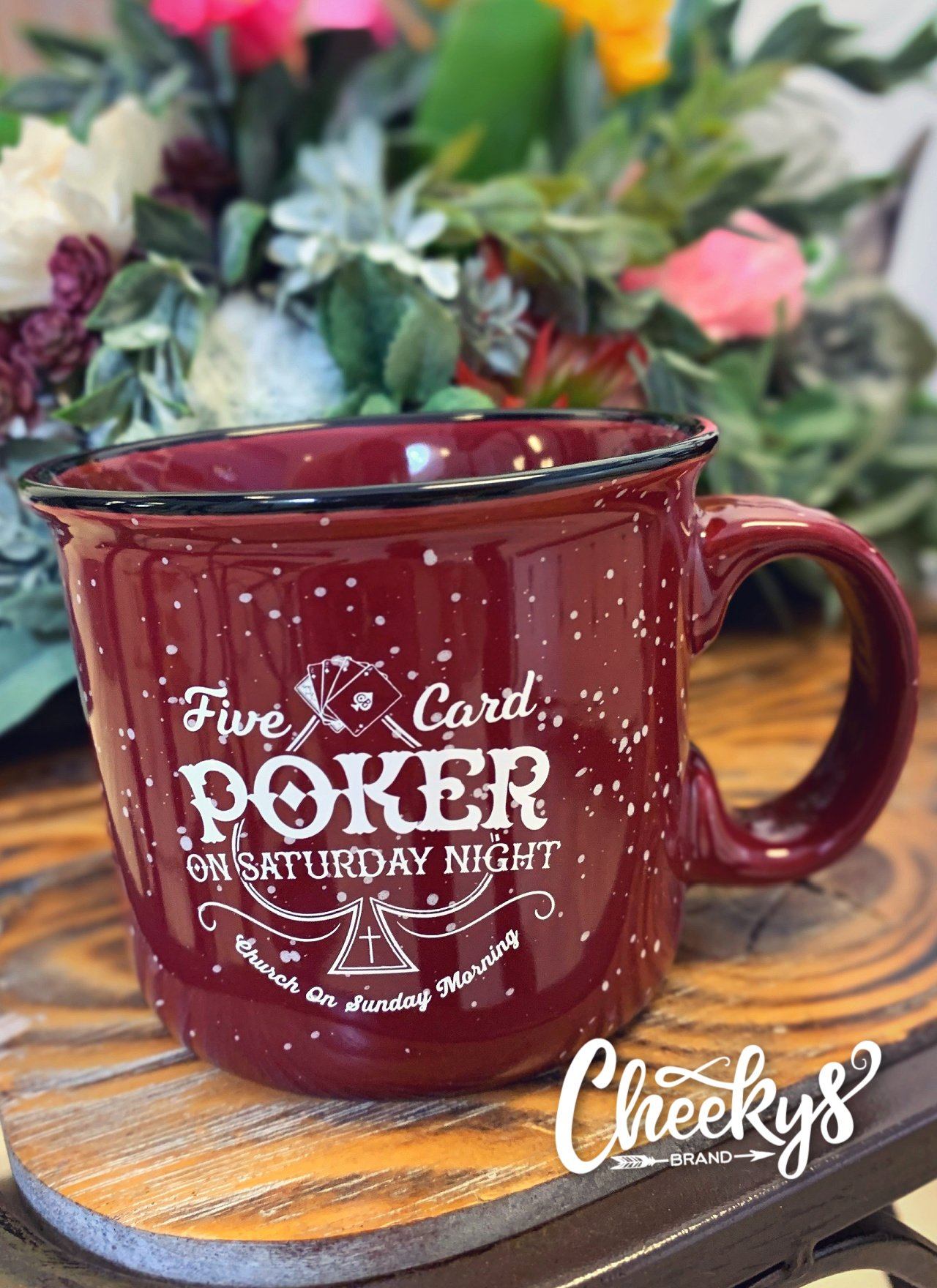 Five Card Poker On Saturday Night Mug On Burgundy Home & Gift 74 