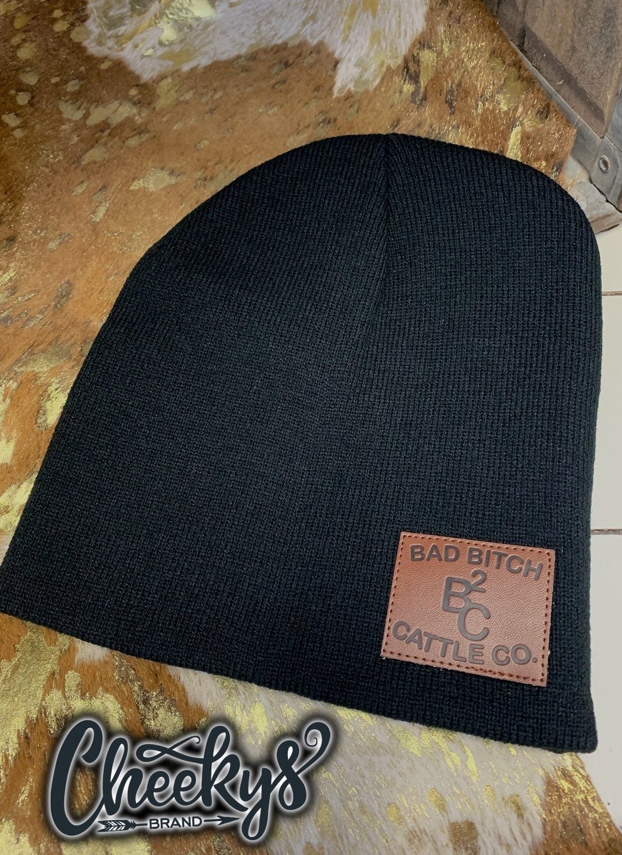 BB Cattle Co Black with Brown Patch Beanie Caps & Beanies 82 