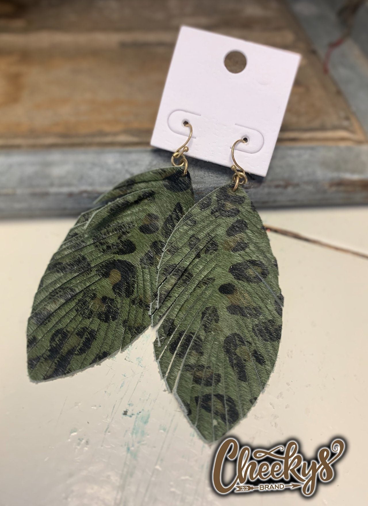 Lina Green Leopard Fringe Leaf Earrings Jewelry 03 