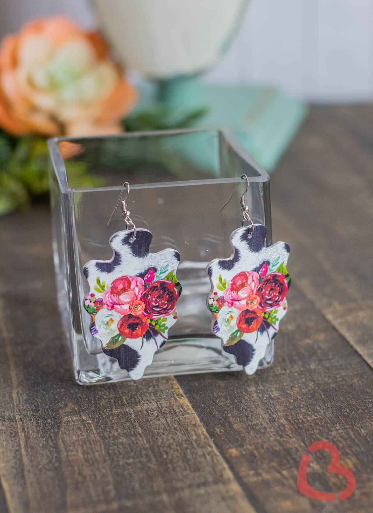 The Bessy Floral Cow Print Arrowhead Earrings Jewelry 18 