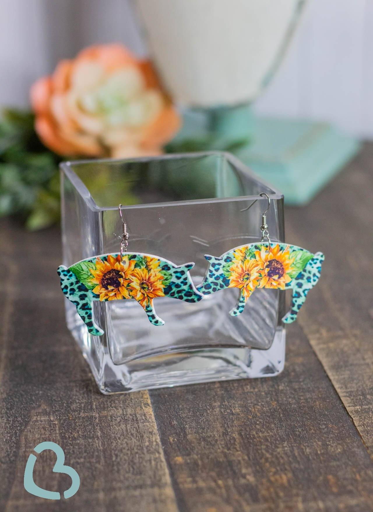The Lydia Turquoise Leopard and Sunflower Pig Earrings Jewelry 18 