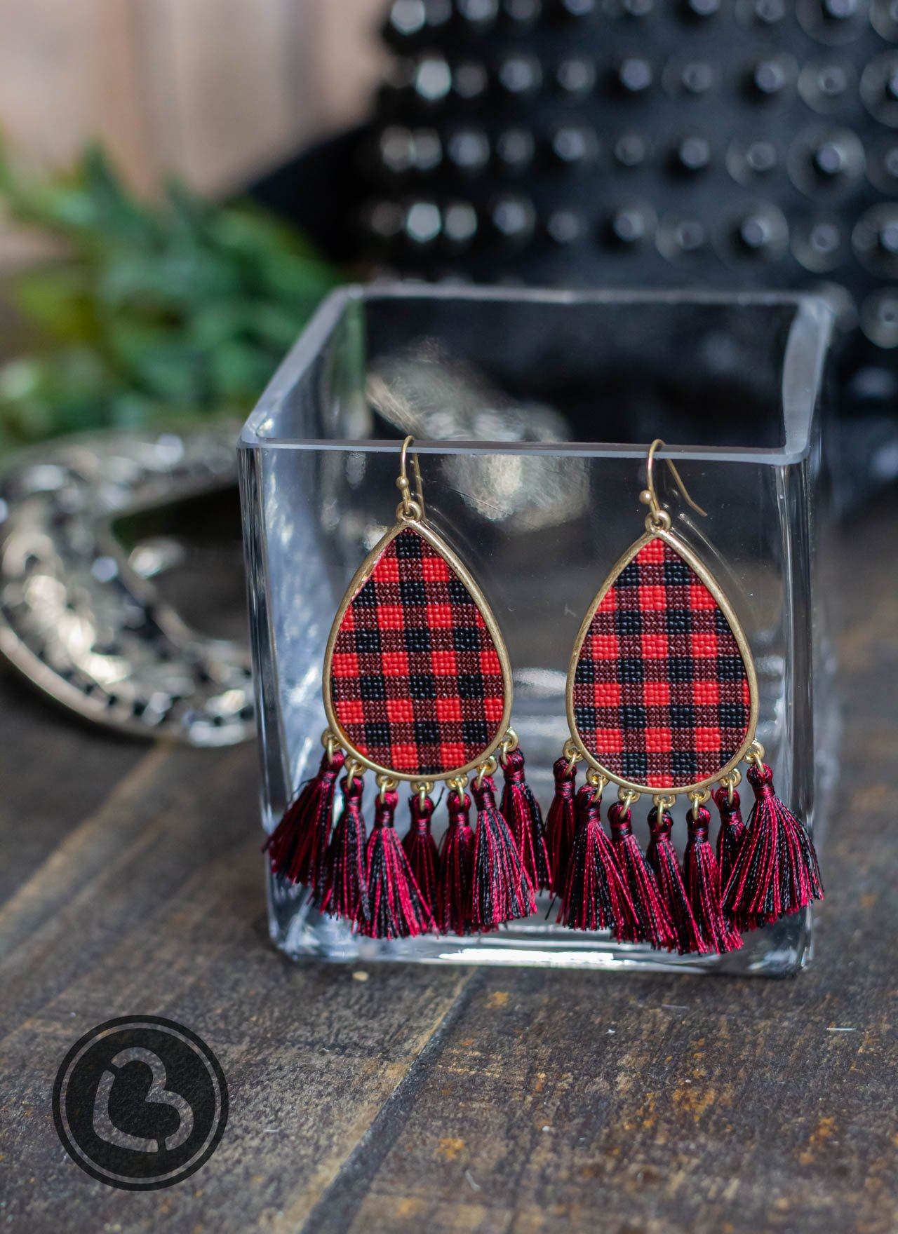 Tassel Me Plaid Earrings in Black and Red Jewelry 100 