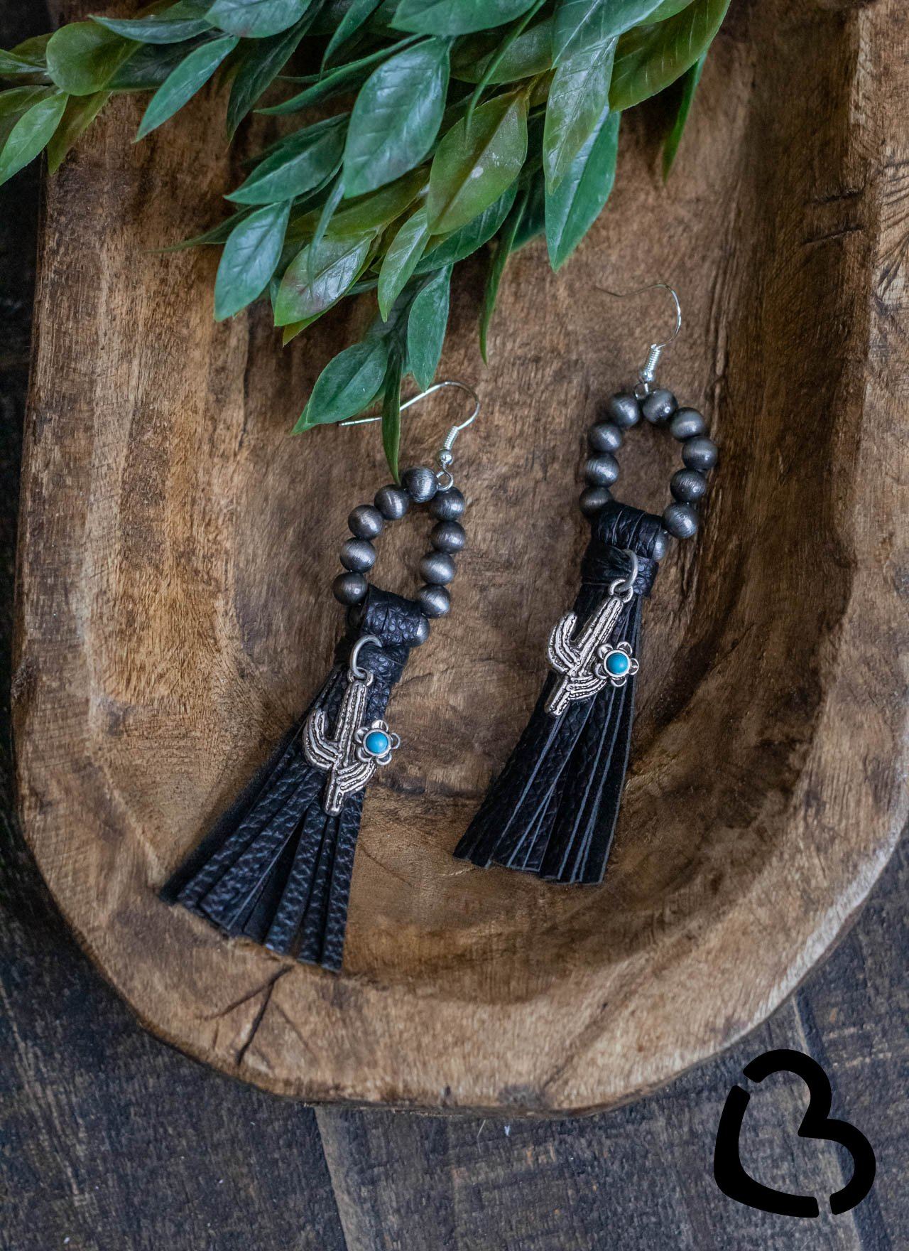 The Bowie Navajo Pearl and Cactus Tassel Earrings Jewelry 176 