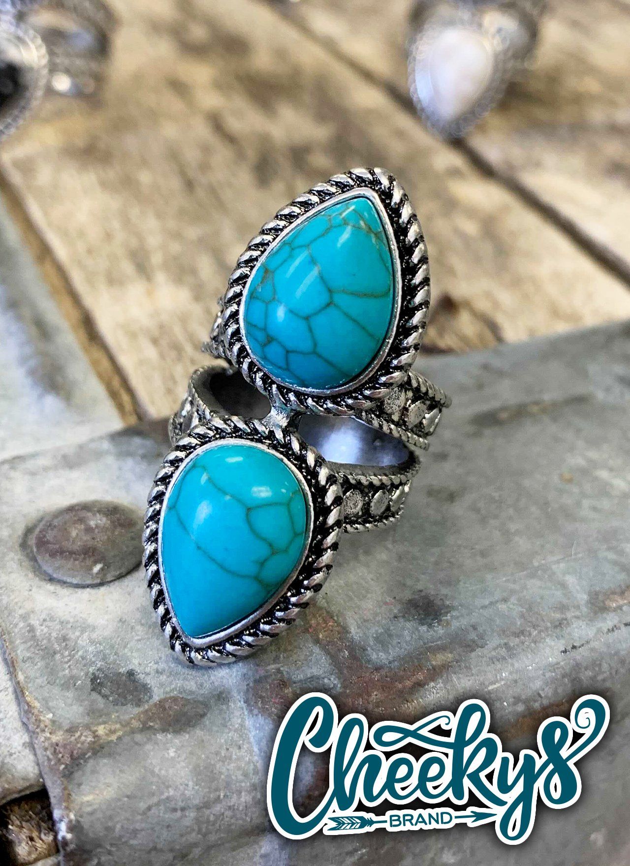 Callie Mirrored Teardrop Stone Ring in Turquoise Jewelry 18 