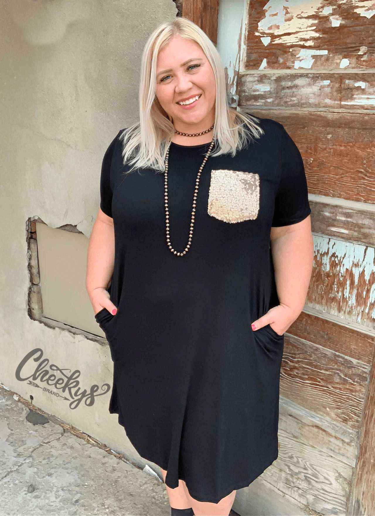 Black Tunic with Rose Gold Sequin Pocket Cheekys Apparel 23 