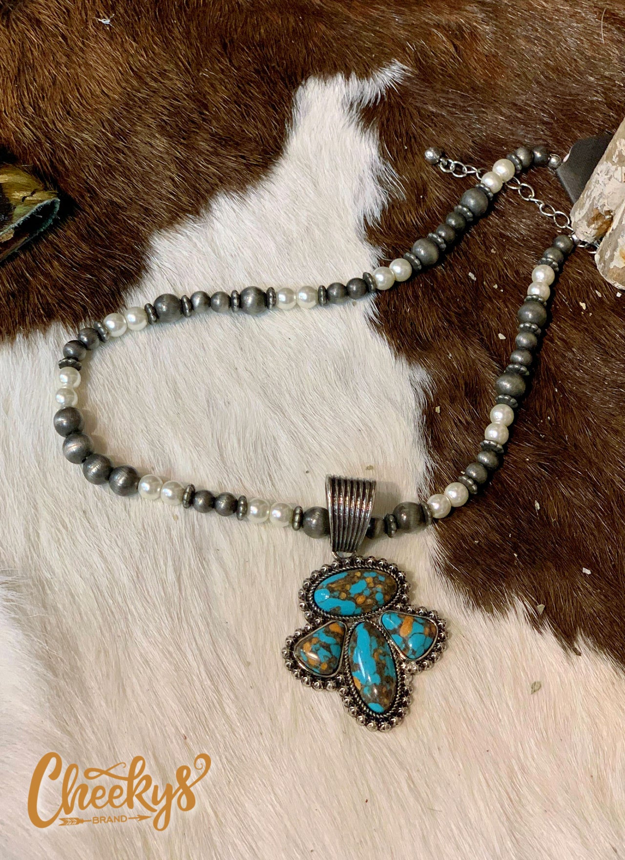 The Alameda Turquoise Pearl and Navajo Pearl Necklace Jewelry 176 