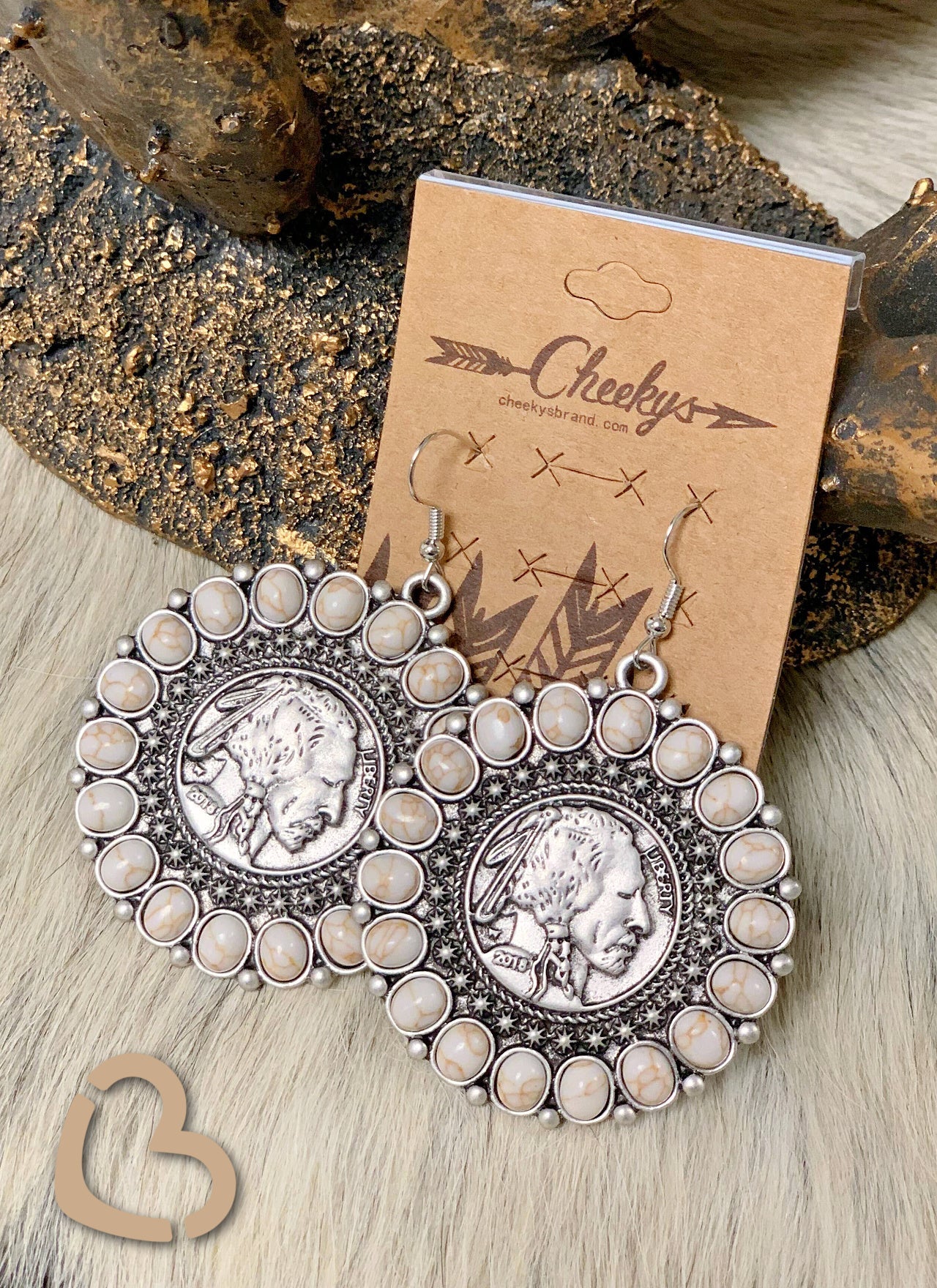 The Shyann Buffalo Nickel Earrings in White Buffalo Jewelry 18 