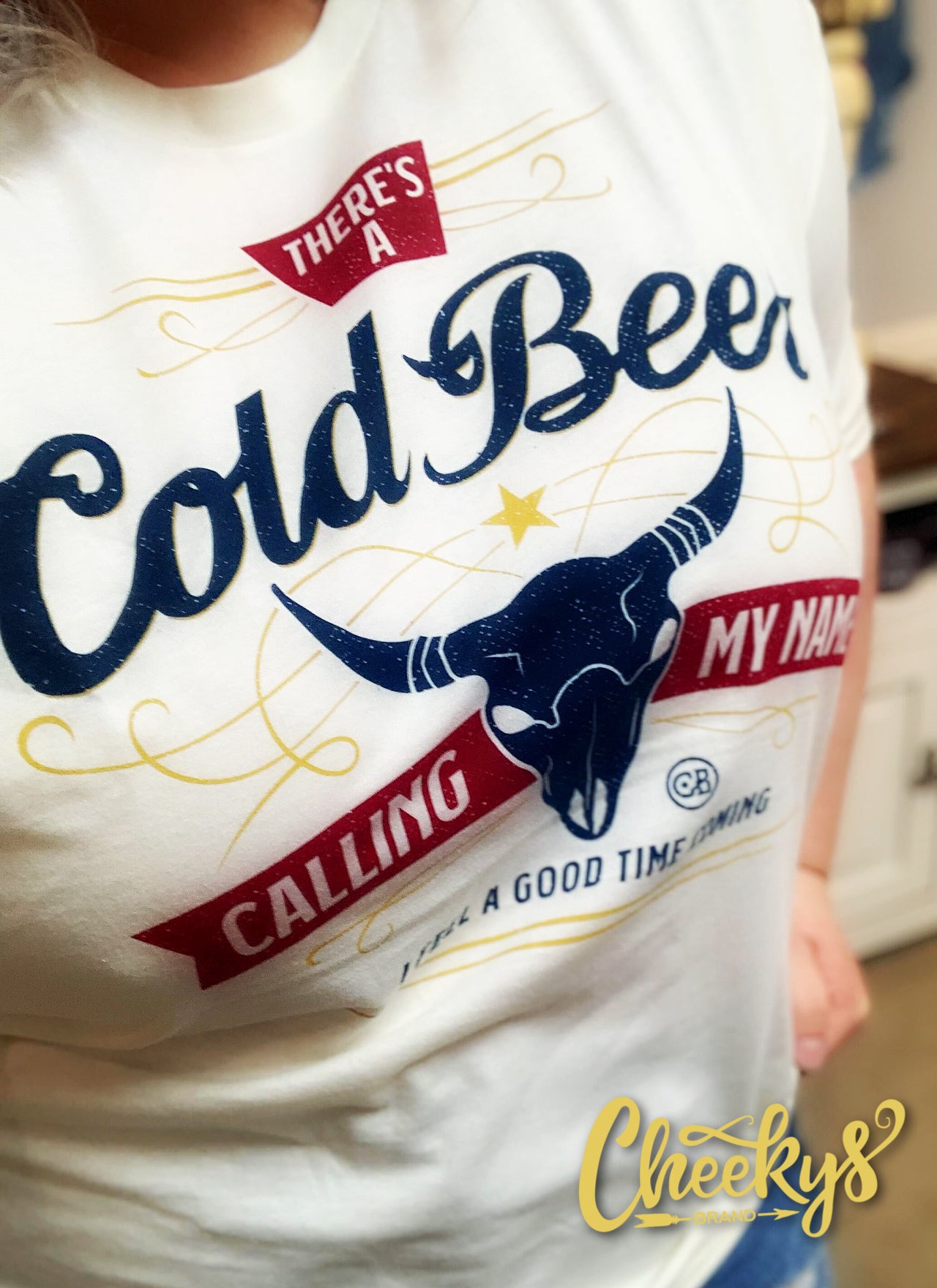 Cold Beer Calling My Name Unisex Tee on Barley White Cheekys Apparel 23 