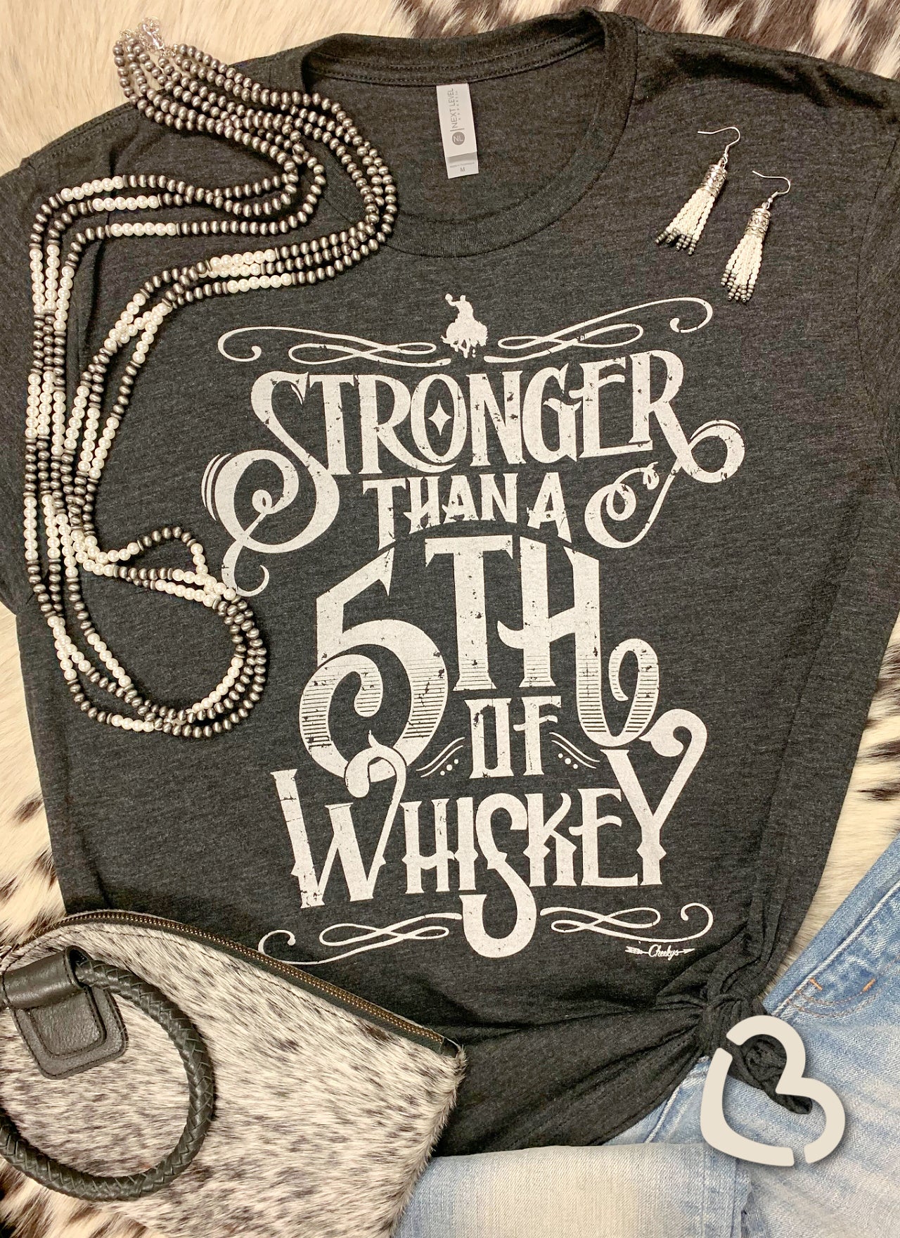 Stronger Than a Fifth of Whiskey on Vintage Black Unisex Tee with Silver Print Cheekys Apparel 38 