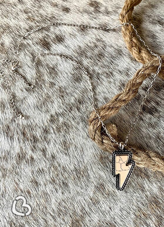 Silver Rope White Marble Lightning Bolt Necklace Jewelry MOA 