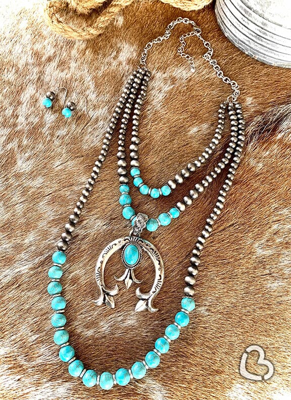Faye 3 Strand Squash Navajo Turquoise Necklace Set Jewelry Cheekys Brand 