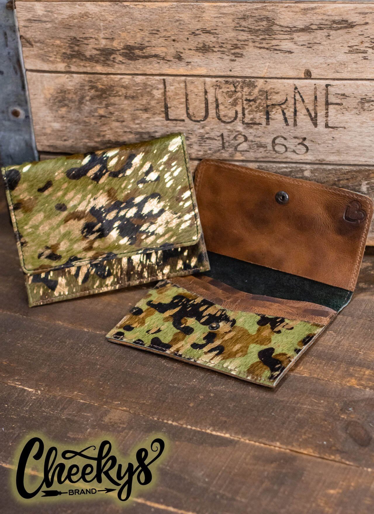 Riley Leather Wallet in Camo Acid Wash Hair on Hide Wallets & Clutches vendor-unknown 