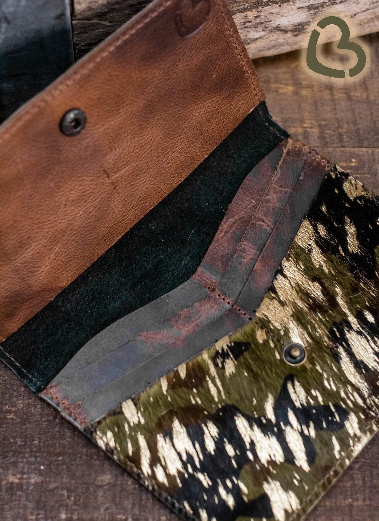 Riley Leather Wallet in Camo Acid Wash Hair on Hide Wallets & Clutches vendor-unknown 