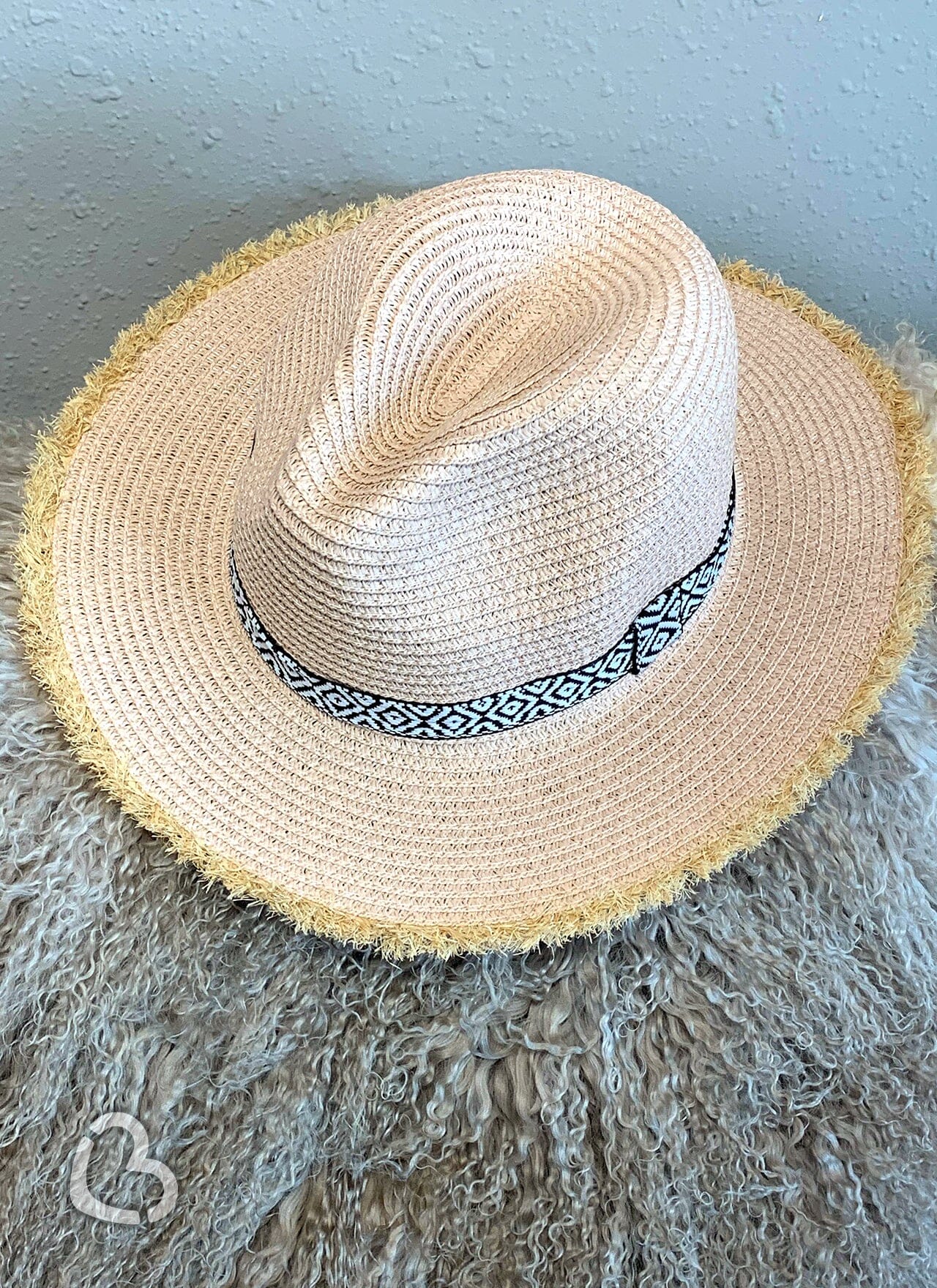 Blush Aztec Frayed Straw Hat Hat Cheekys Brand 